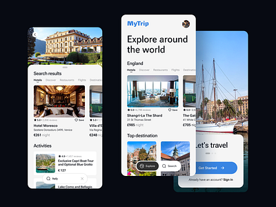 MyTrip - Travel Mobile App airbnb booking clean dark dark mode eruope light reserve theme travel trip