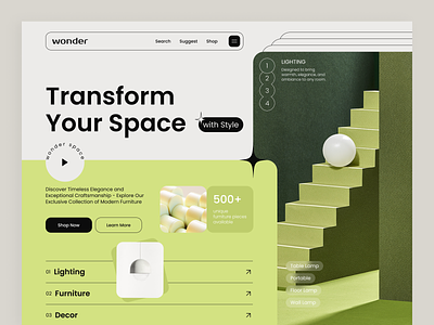 Home Decor Landing Page UI design e shop ecommerce furniture furniture store home home decor house house decoration interior interior design lamp landing page lighting shopping cart space ui ux virtual space web website design