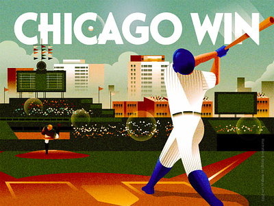 It was a great game at Wrigley Field art deco baseball chicago cubs homerun illustration mlb sports texture vintage wrigley field