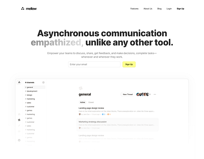 mellow aapp async communication interaction landing remote ui website