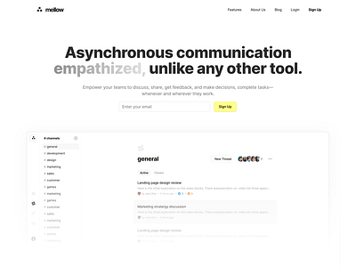 mellow aapp async communication interaction landing remote ui website