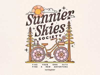 Sunnier Skies Society adventure apparel graphic botanical brand assets brand identity camping clouds earth design explore florals flowers illustration mountain nature nature illustration outdoors retro illustration summer sun vintage poster design
