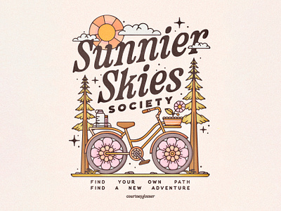 Sunnier Skies Society adventure apparel graphic botanical brand assets brand identity camping clouds earth design explore florals flowers illustration mountain nature nature illustration outdoors retro illustration summer sun vintage poster design