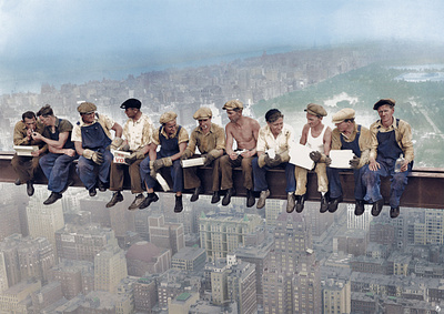 "Lunch atop a Skyscraper" (1932) america central park colorization colorize colorized photo digital art history manhattan new york photo restoration vintage