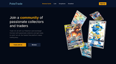 Pokemon Hero Section card cards collecting collector graphic design hero section pokemon tcg trading card game ui