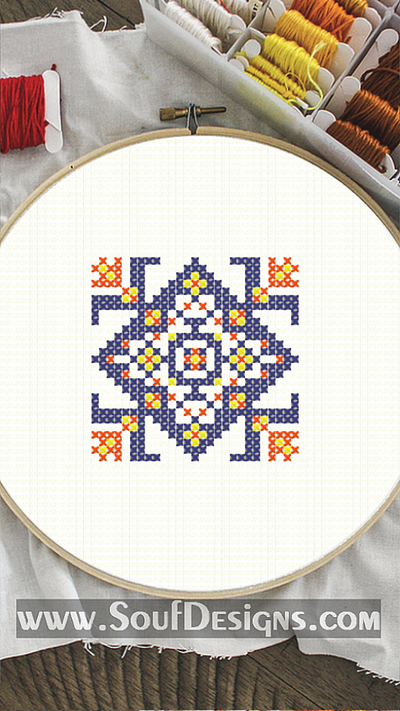 Folk Dark blue Embroidery Cross Stitch Pattern embroidery