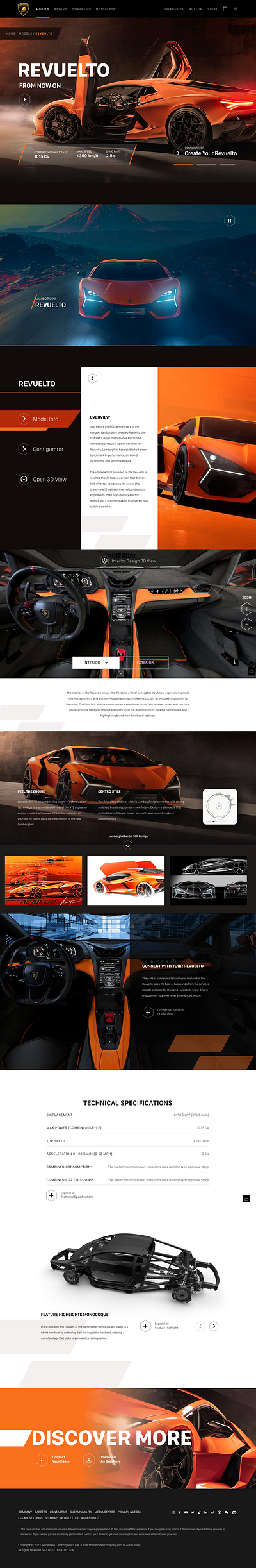 Redesign Web Lamborgini Reveulto automotive car drive electric car home page hypercar lamborgini landing page luxury car orange sport car supercar tesla ui ux vehicle web design website