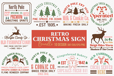 Retro Christmas Sign Bundle retro