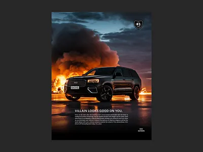 Villain Car Ad action ad ai bad guy black car car car ad doors driving explosion headlights imaginary movie runway satire sinister suv twilight villain wheels