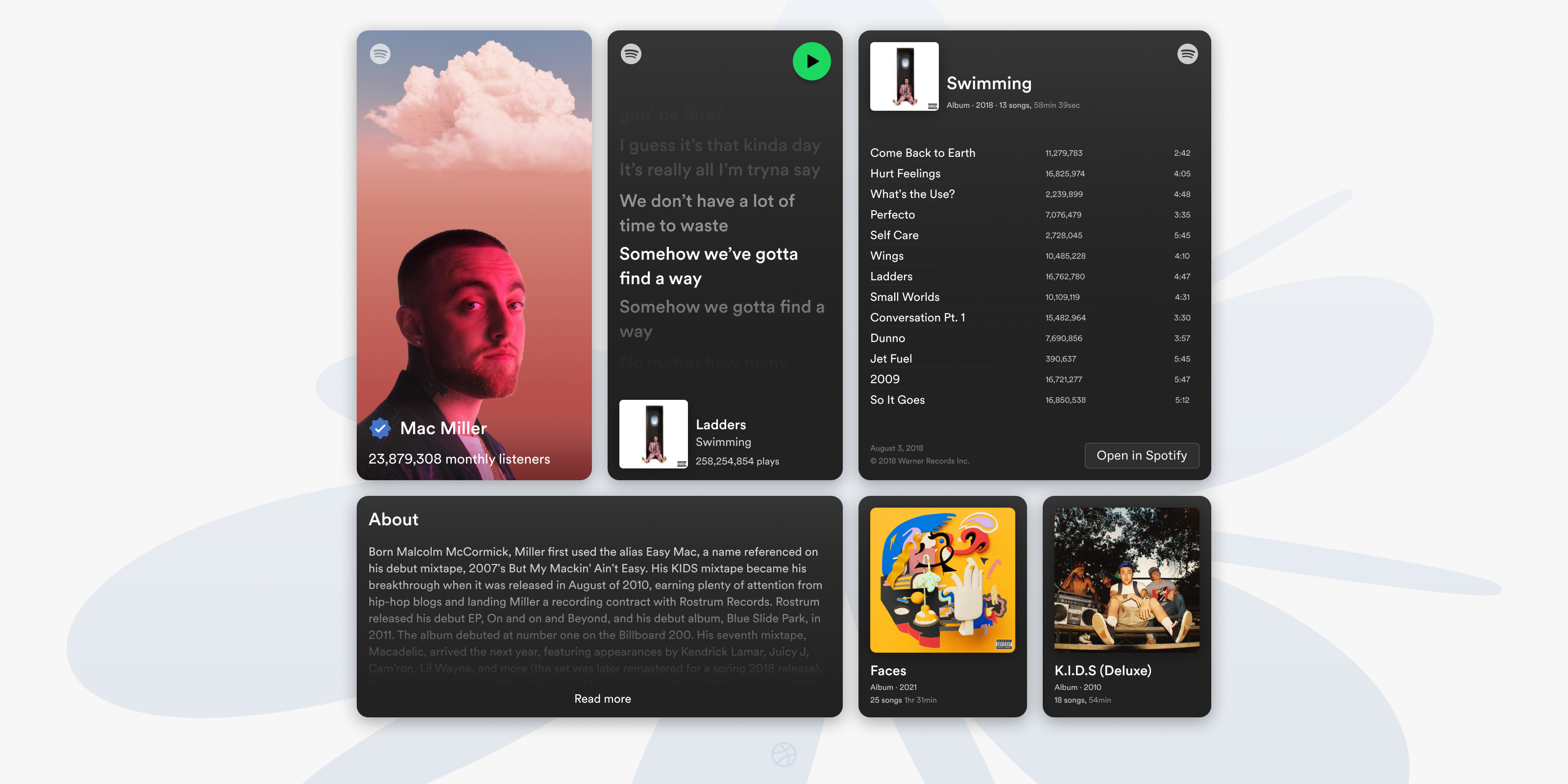components exploration ― spotify cards mac miller music spotify