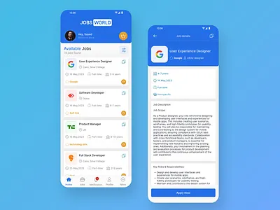 Job world mobile app ui