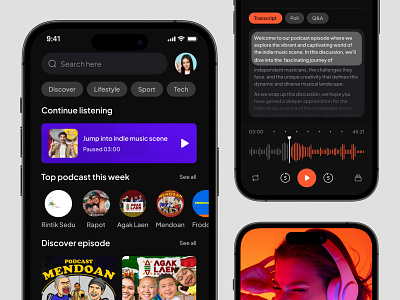 Jammio - Podcast Mobile App 🗣️ audio audio book clean concept episodes live streaming mobile mobile ui music music app player podcast podcast ui podcasting radio spotify streaming app talk track ui design