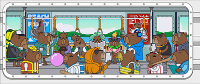 Capybara loop animation 2d character aftereffects animals animation capybara character design design illustration loop motiongraphic subway traveling vector illustration