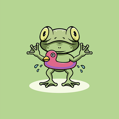 Cute Frog Wearing Duck Floater Illustration floater graphic design illustration kawaii ui