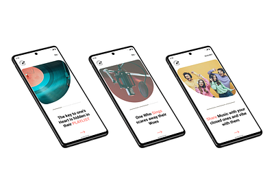 Music App - Android Walk-through screens 3d android androidapp androiddesign app branding design designer figma illustration mobile mobileapp mockup music musicapp ui uiux ux uxui vector