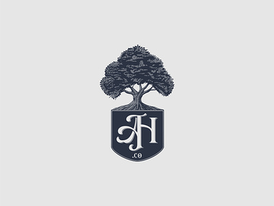 AH.co design engraving forest graphic design hand drawn illustration leaf log logo oak oak tree tree vector wood woodcut