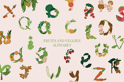 Fruits and veggies alphabet download 36 days of type alphabet alphabet design alphabet illustration design digital art digital illustration font font design fruit illustration illustration illustrator letter letter design letter png lettering type type design type illustration veggies illustration