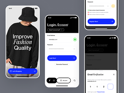 Fasyen – Login or Register Screen app design design fashion app login register ui ux