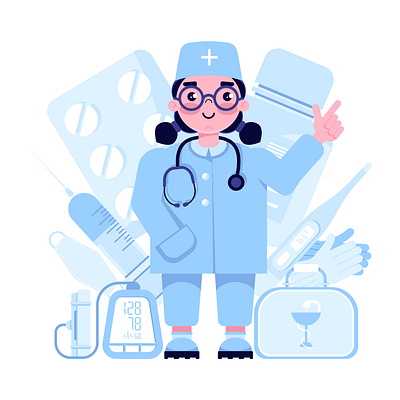 Nurse adobe cartoon graphic design illustration medicine nurse tablets vector