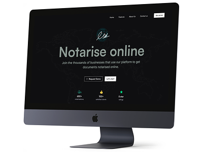 Notarise Online black branding dark theme design esign hero section imac landing page legal legal website mockup modern website signature website ui uiux web design
