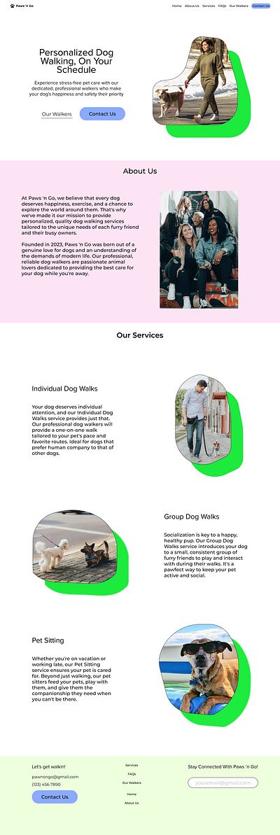 Paws 'n Go Dog Walking Services - Website Mockup app application branding design dogwalking dogwalkingservices mockup ui uidesign ux uxdesign websdesign