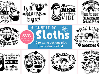 Sloth SVG Bundle - Fun Sloth Designs