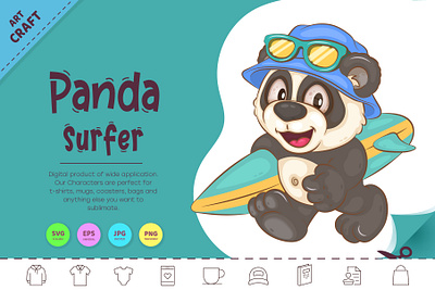 Cartoon panda surfer. cartoon