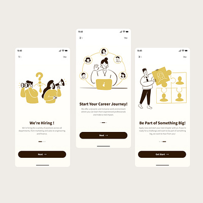 Hiring Management Splash Screens app branding career journey clean design details screen graphic design hiring management illustration management splash screen minimal design splash screen ui vector