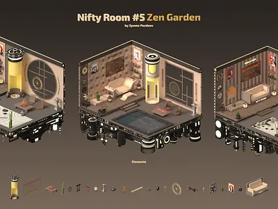 Retro Futuristic Isometric Room #5 3d 80s art cinema4d design future illustration interior isometric japandi low poly lowpoly retro retro futurism retro futuristic space style zen