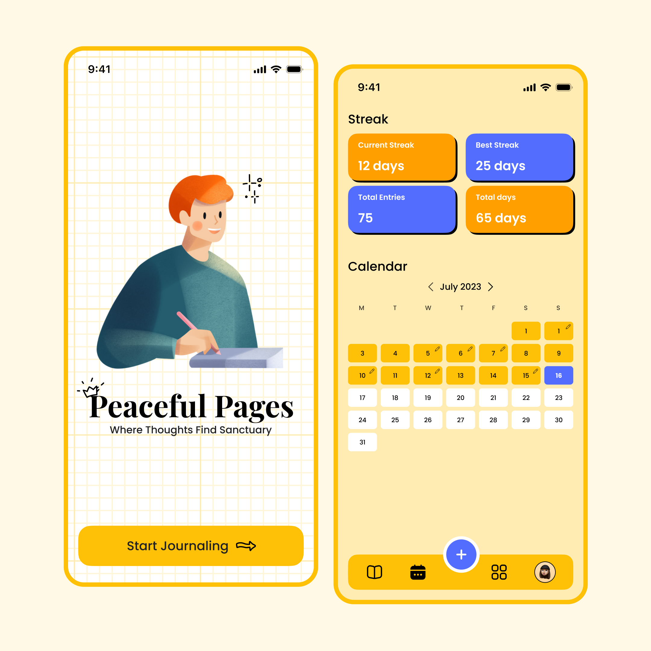 Personal Journaling app design diary journal journaling ui ux