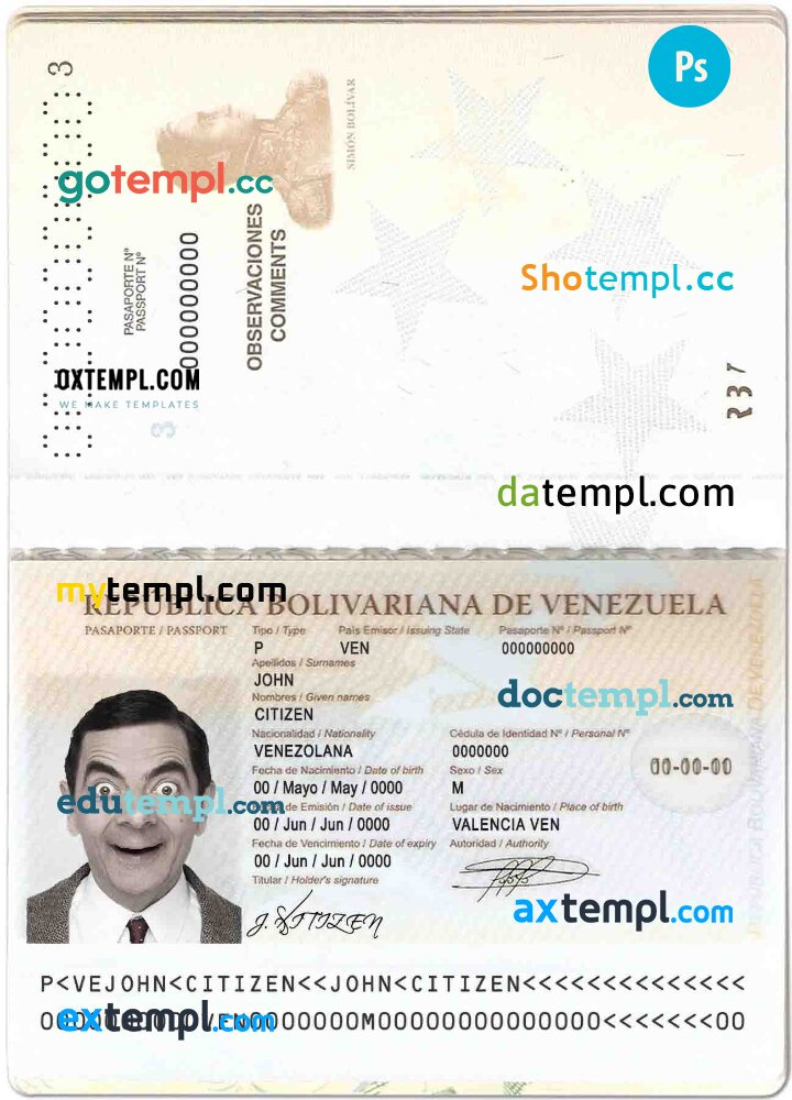 Venezuela passport template in PSD format by Doctempl on Dribbble