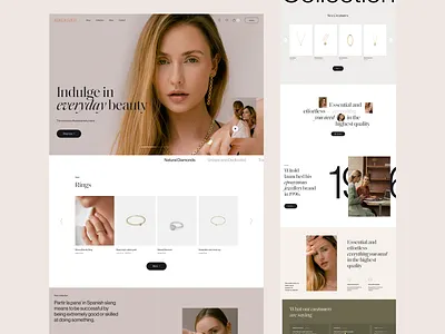 Ecommerce website design beautiful branding design ecommerce ecommerce store girl jewellery jewelry jewelry store light design palette product website design shopify store ui web webdesign website women