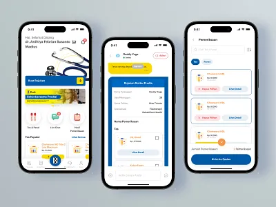 Medical App - Prodia app apps blue branding checkup doctor health hospital medic medical medicine ui ux yellow
