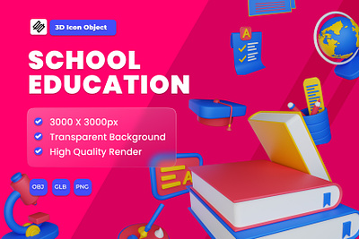 3D illustration education pack 3d 3d rendering design education graphic design icon illustration library school