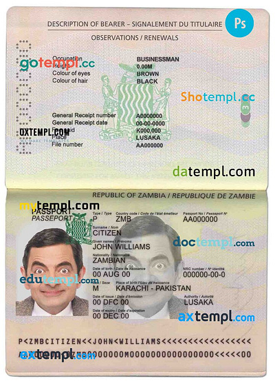 Zambia passport template in PSD format, fully editable by Doctempl on ...