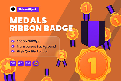 Medals 3D Icon Pack 3d 3d rendering design graphic design icon illustration medal medals medals ribbon badge