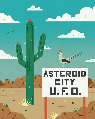 Asteroid City asteroid city cactus desert drawing hot illustration ipad process procreate roadrunner summer ufo wes anderson