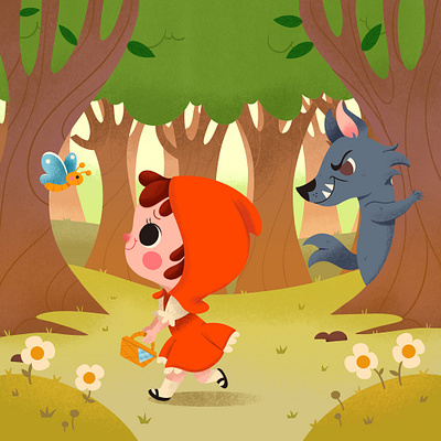 Little red riding hood children book illustration