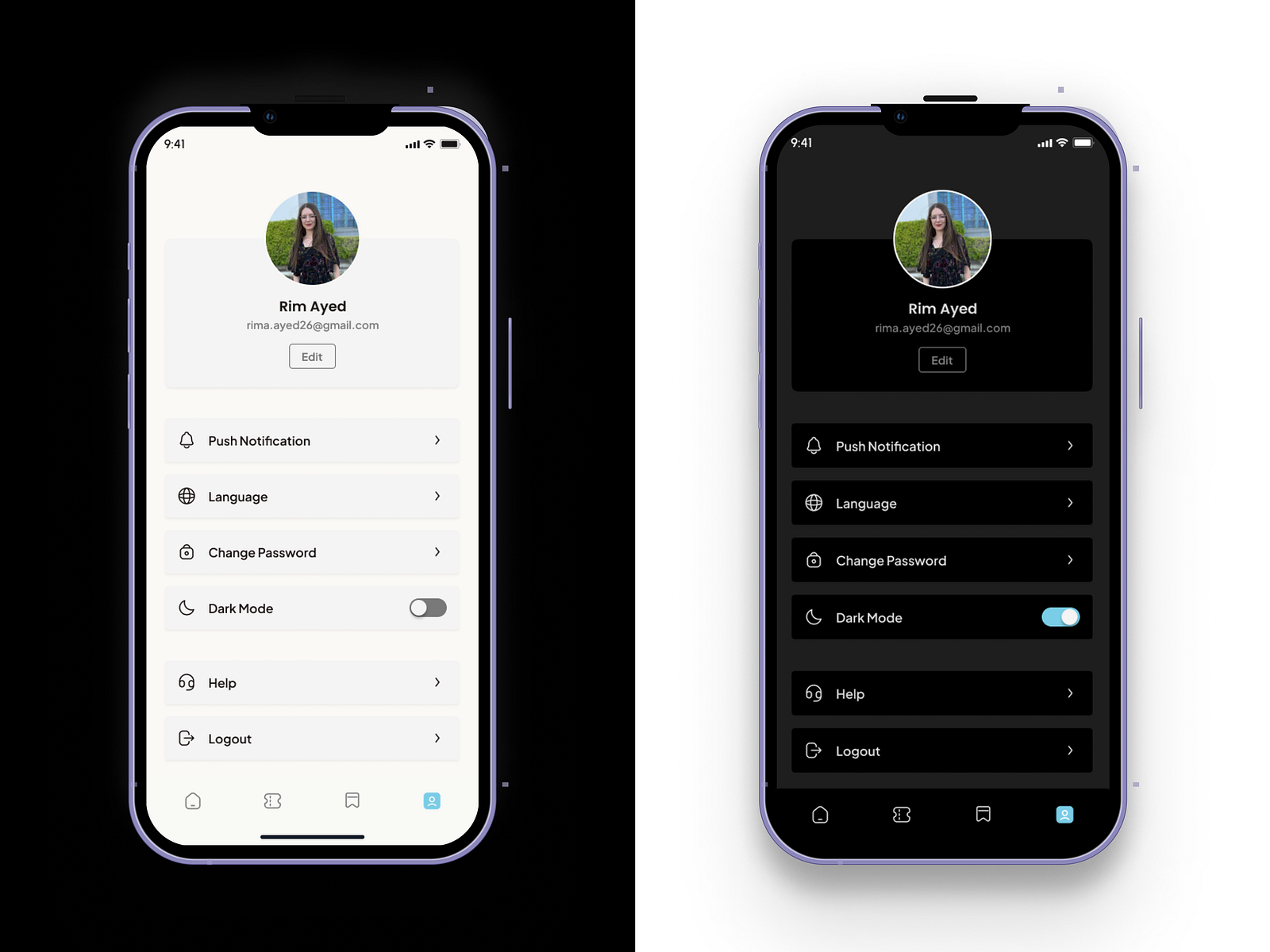 Settings Screen UI Design - Dark/Light mode by Rim Ayed on Dribbble