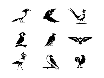Bird collection bird logo crow logo eagle logo negative space logo owl logo parrot logo raven logo rooster logo