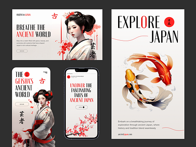 Ancient Japan - AI Art Direction & UI Design ai artificial intelligence geisha generative ai japan landingpage product design ui user experience user interface uxui visual design webdesign