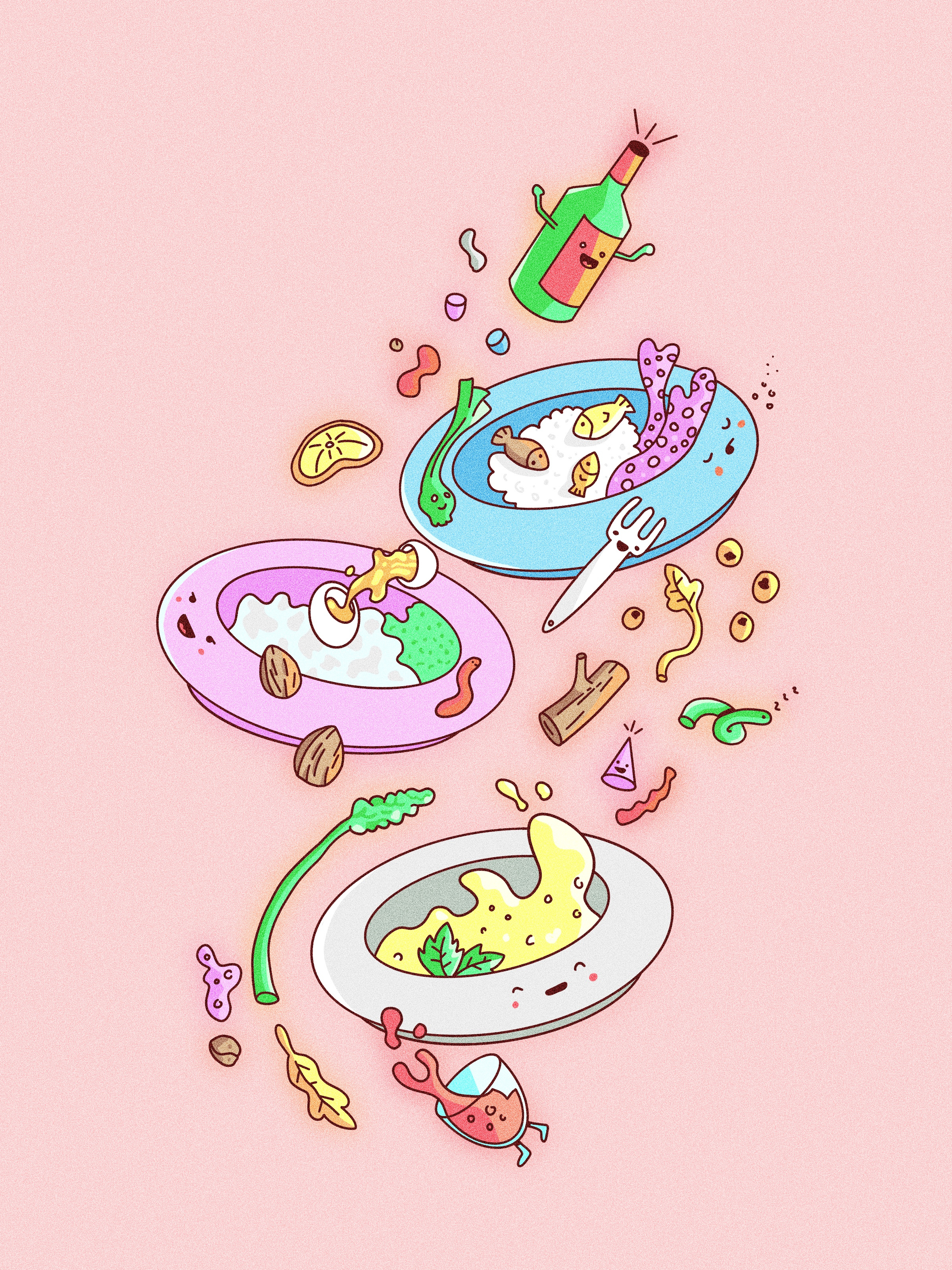 More food flyin' beer dish doodle food illustration menu restaurant