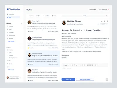 Inbox Page - TimeCatcher inbox landing page mail mail page ui ui design web design website website ui