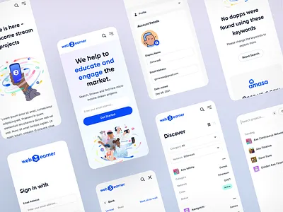 Web3earner | Mobile View clean layout development illustrations mobile modern navigation product design responsive ui ui design user experience user interface ux ux design web design