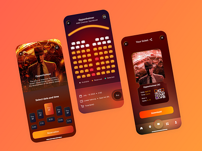 Movie ticket booking app apps branding color graphic design mobile mobile apps movie openhimer product design ui uiux