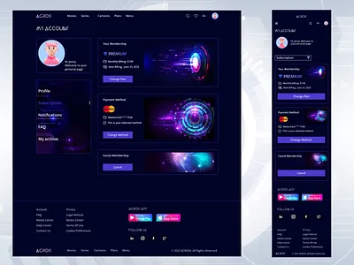 UI/UX for Account page for streaming app account page design desktop app landing page mobile app payment page site ui uiux web design website