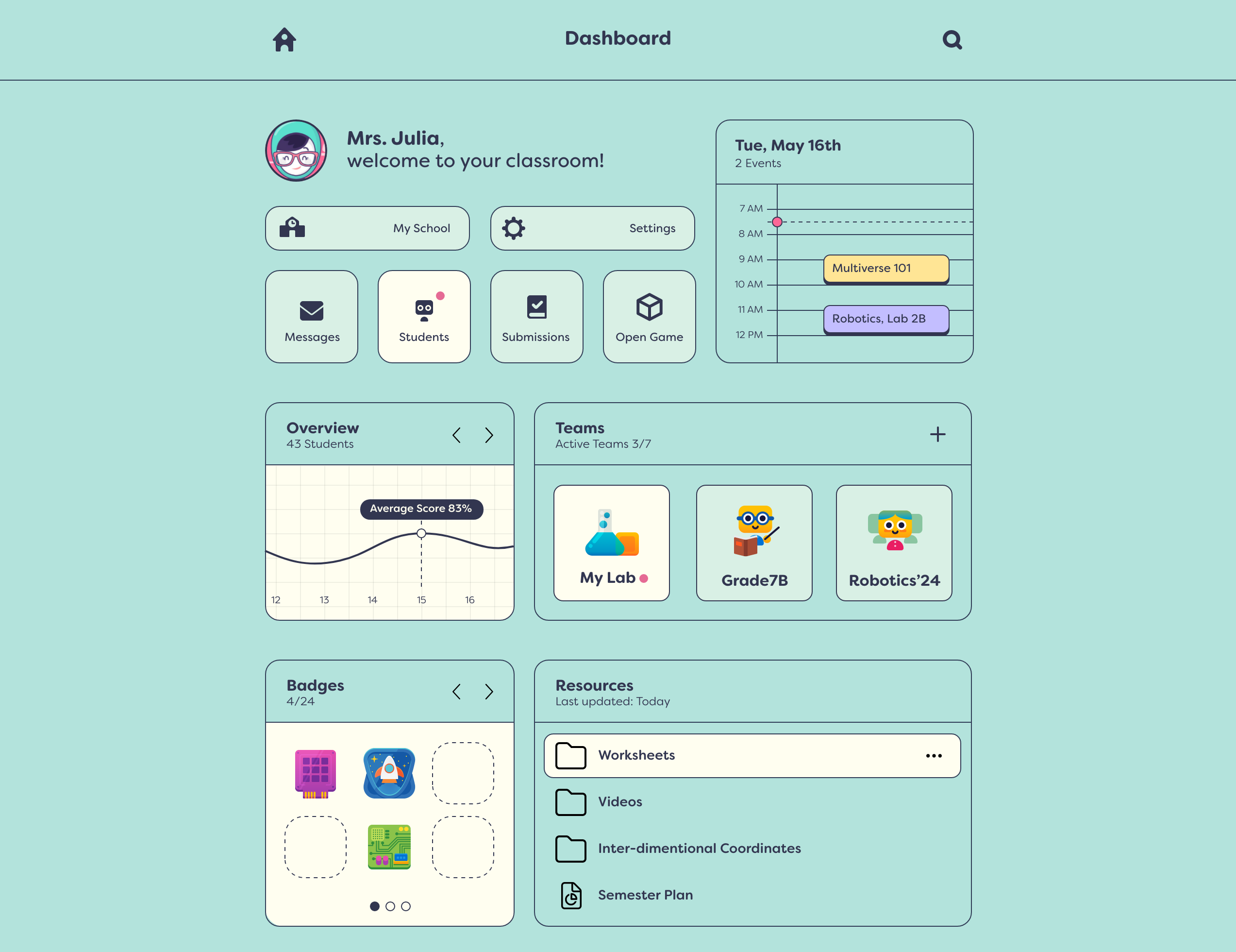 Teachers Dashboard cute dashboard design edtech education educator experience illustration interface lineart minimal teacher tools ui user vibrant