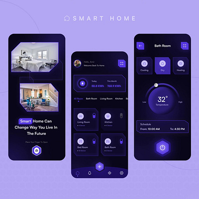 Smart home application 🏘️ 3d animation app app design application design figma idea app design motion graphics smart home smart home app ui uiuxdesign