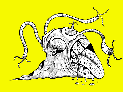 HUNGER biomechanical character creature digital ink dirty fun funny graphic design hatching hunger illustration illustration art illustrator ink illustration ink style slime slimy vector vector art yellow