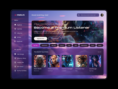 MeloAI: An AI Musical Player Service Dashboard Concept ai aimusic aimusicservice aiwebsite artificialintelligence brightwebsite creativeconcept dashboarddesign dashboardweb harmoniousworld innovativedesign misicservicewebsite musicalexperience musicdashboard musicservicedashboard saas trendywebsite ui website websitedesign
